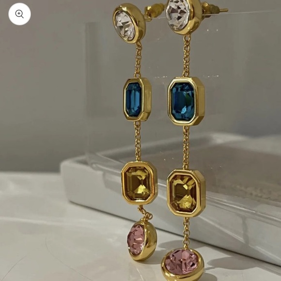 Multicolor Square Dangle Earrings Noble Elegant Face Modifying Earrings - Picture 3 of 8